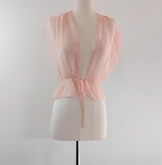 Vintage 70s Light Pink Chiffon Bolero Evening Jacket, Size