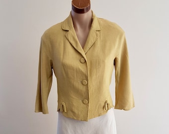 Vintage 40er 50er Jahre Light Gold Ellenbogen Ärmel Blazer Jacke, Pacific Fashions Australian Made Größe 10