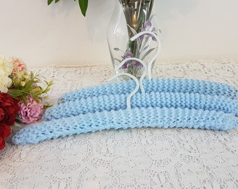 Vintage Mid Late Century 3 Blue Knitted Coathangers Clotheshangers