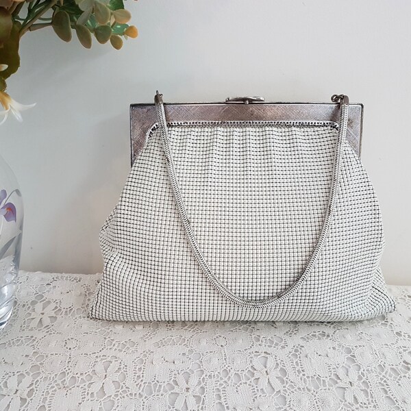 Vintage 60s White Mesh Evening Handbag, Oroton Australia