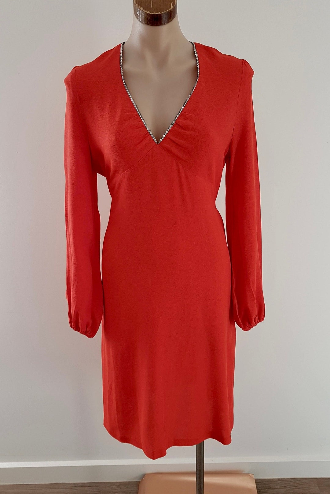 Vintage 70s Red Diamentè V Neck Party Dress, Ricky Richards Australian ...