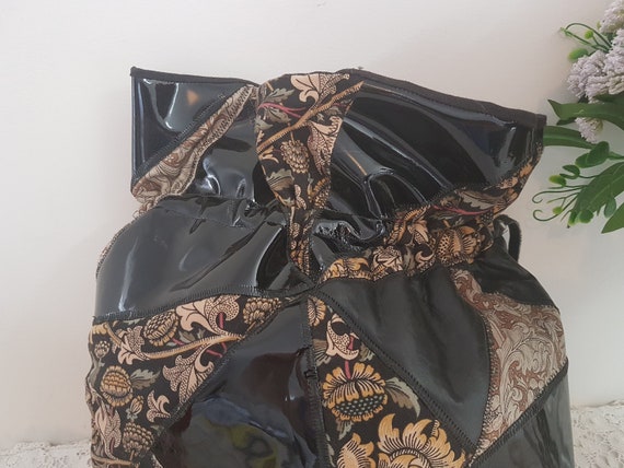 Vintage 80s Black Beige Patchwork Leather Fabric … - image 2