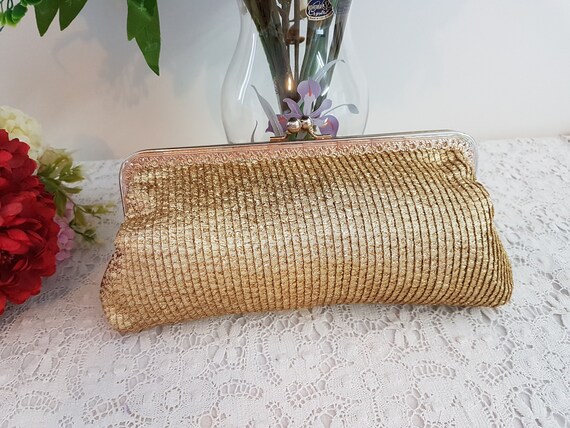 Vintage 60s Gold Lame Fabric Evening Bag, Mid Cen… - image 4