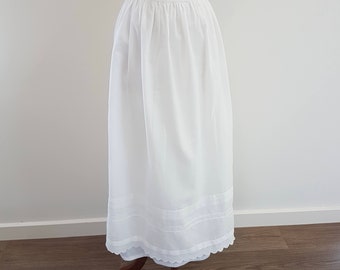 Gonna lunga vintage anni '80 in cotone bianco con finiture in pizzo, taglia AU 8