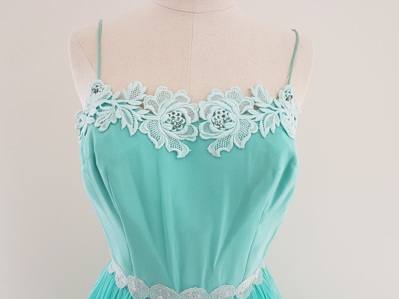 Vintage 50s Mint Green Ball Prom Formal Gown Dress, A Ninette Creation Size 8 image 7