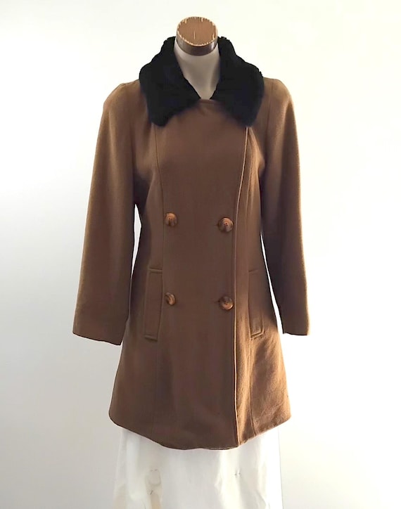 Vintage 60s Brown Wool Blend Knee Length Winter Coat, Zeki London