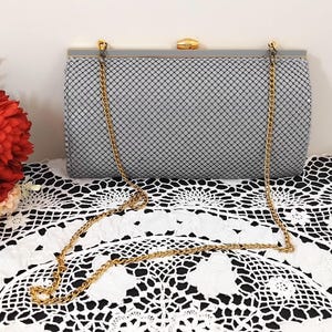 Vintage 80s Grey Silver Aluminium Mesh Leather Envelope Shoulder Bag