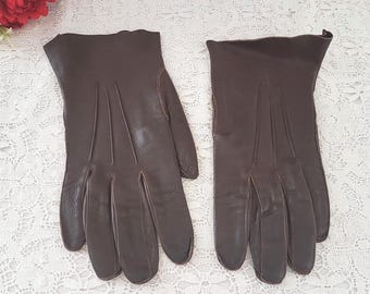 Vintage Dunkelbraune Lederhandschuhe - 60s Kurze Handschuhe