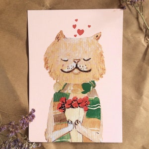 | de carte postale Cat & Flowers papier recyclé écologique | pas de | de texte penser à vous, vous manquer, vous aimer, mignon, doux, carte de la fête des pères