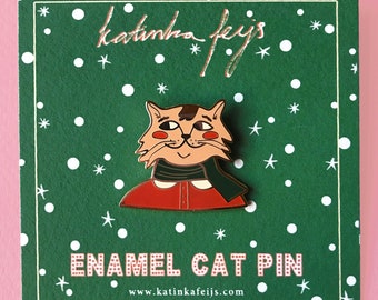 seasonal cat enamel pin, cute christmas mr. Cat hard enamel pin, winter kawaii cat brooch or lapel pin