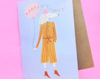 Poodle happy birthday greeting card, eco friendly, printed on 100% recycled paper.