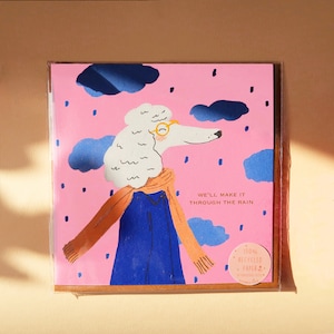 Através do cartão The Rain, cartão reciclado com tema poodle, sobreviveremos à chuva, tempos difíceis, dias melhores, anime-se