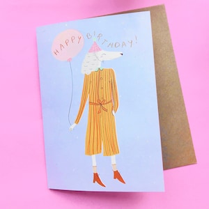 Poodle happy birthday greeting card, eco friendly, printed on 100% recycled paper.