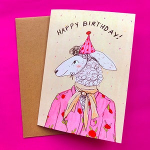 Carte de voeux de joyeux anniversaire de mouton mignon, écologique, imprimée sur du papier 100% recyclé.