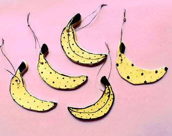 Handmade ceramic banana ornament, Christmas ornament