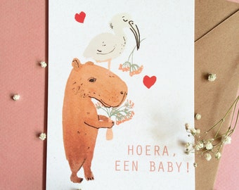 capybara geboortekaartje voor een jongen of meisje (Dutch)