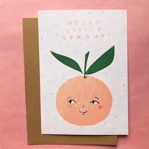Hello Little Sprout postcard on 100% recycled sustainable paper, newborn baby gender-neutral card image 1