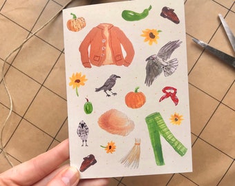 Cute Autumn greeting card, eco friendly, printed on 100% recycled paper.