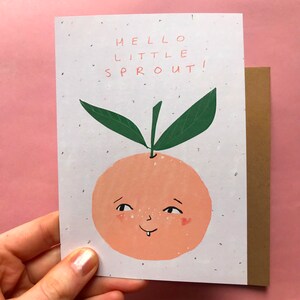 Hello Little Sprout postcard on 100% recycled sustainable paper, newborn baby gender-neutral card image 2