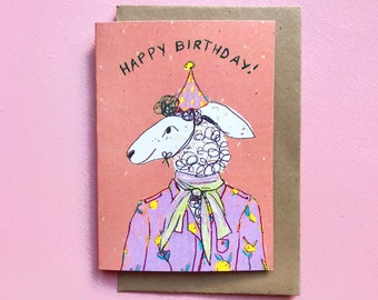 Mini Birthday Greeting Card Sheep - Limited Edition Tiny Happy Birthday Card