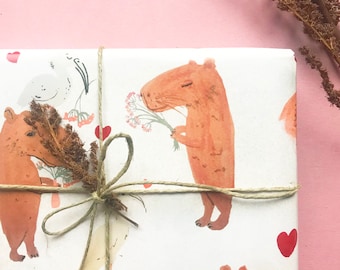 Printable Capybara gift wrap  + gift tags! Instant download wrapping paper & tags for valentines day