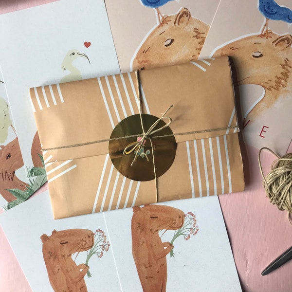 Set of 6 cute capybara cards for birthday / love or birth of newborn baby - on eco / sustainable paper