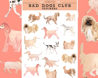 Hoja de pegatinas de perros malos de grado B para correo postal, planificador o álbum de recortes