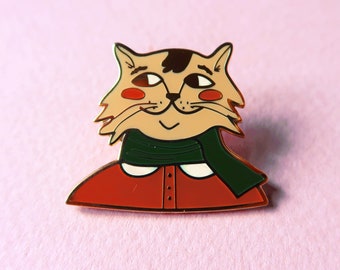 seasonal cat pin, cute christmas mr. Cat hard enamel pin, winter kawaii cat brooch or lapel pin