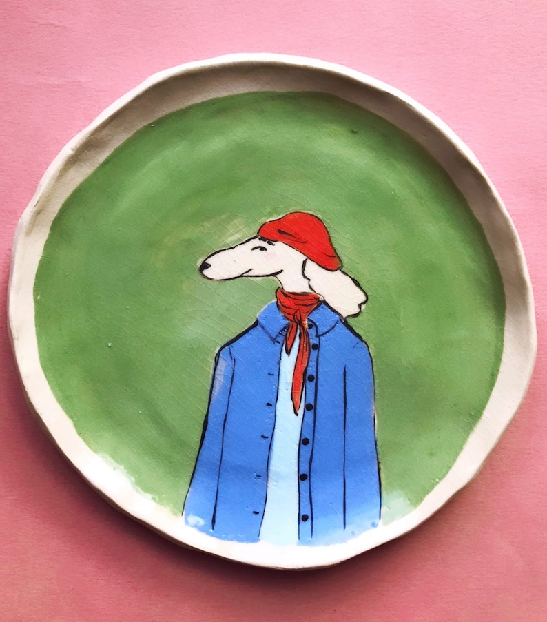 Cool doggo dish, handmade & hand painted ceramic dog plate, ceramics image 1
