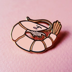 B GRADE Shrimp Pin, cute li&#39;l shrimp hard enamel lapel pin, pink kawaii shrimp or prawn brooch