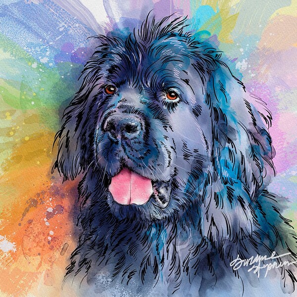 Chien de Terre-Neuve, Newfie Art Print Gifts, Aquarelles, Unique Pet Loss Memorial Remembrance Sympathy Gift Ideas, Party Decor