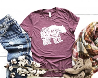 Mama bear shirt, floral mama bear shirt, mommy bear shirt, boho mama bear t-shirt, mama bear tee, mom gift, mama tee, Shirt for mom, mommy