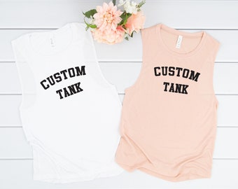 Custom Muscle Tanks Print Front and Back, Custom Tanks, Personalized Tank, Bridal Party Shirts, Bridal Party Tanks, Bachelorette Tank Tops