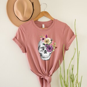 Boho Floral Skull Tee, Bohemian Shirt, Flower Shirt, Botanical Tshirt, Rebel Shirt, Sugar Skull Shirt, Women's Tees, Boho, Unisex shirt image 6