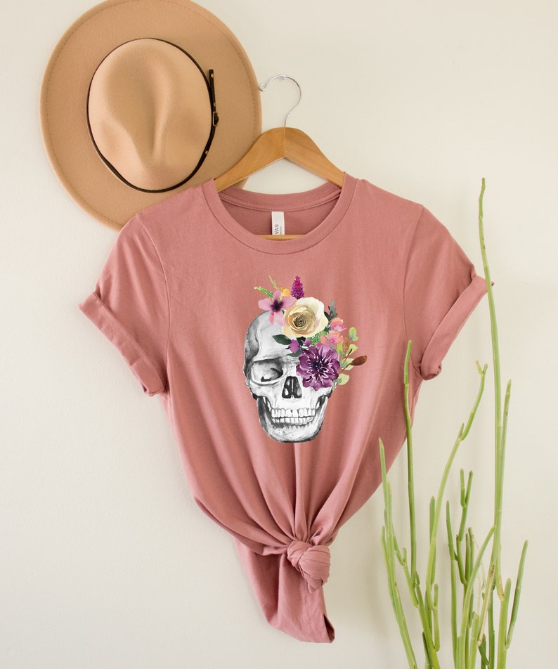 Boho Floral Skull Tee, Bohemian Shirt, Flower Shirt, Botanical Tshirt, Rebel Shirt, Sugar Skull Shirt, Women's Tees, Boho, Unisex shirt image 6