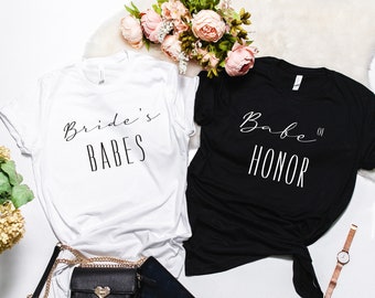 花嫁とベイブの独身パーティーシャツ、かわいい花嫁介添人シャツ、Tシャツ独身パーティーシャツ、花嫁チームシャツ