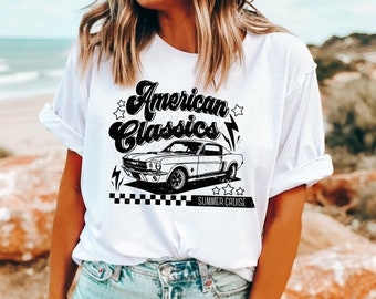 Camisa de verano de coche, camiseta de coche vintage, camisa de coche de mujer, camisa de carreras, camisa de coche viejo, camisa de carreras de coches, camisa de coche clásico, carreras de deportes de motor
