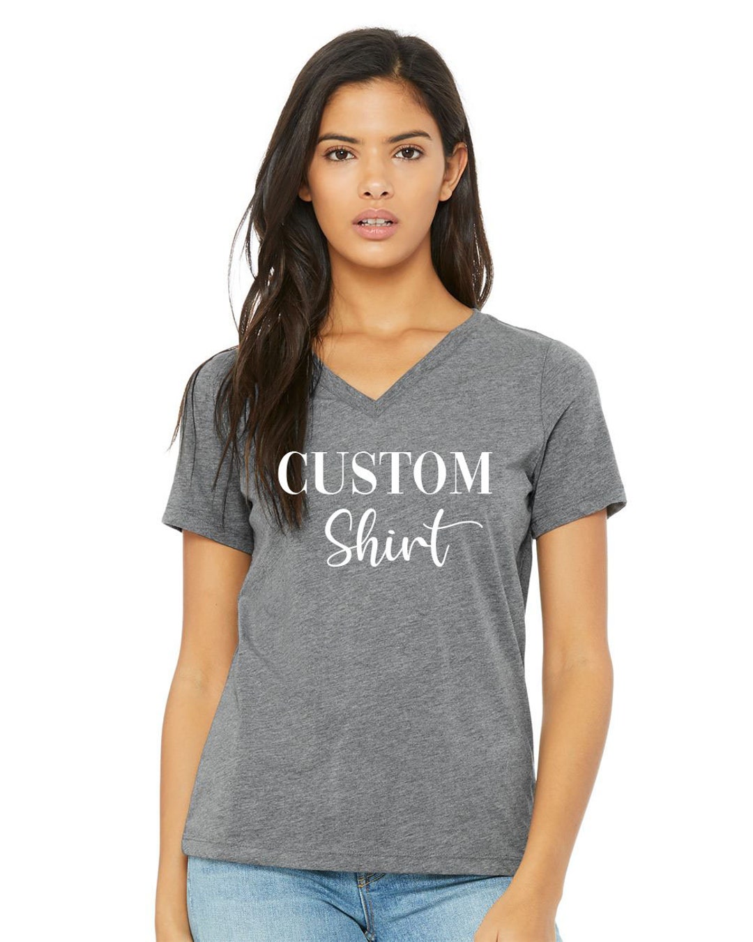 Custom V-neck Shirt, Personalized T-shirt, Women Relaxed Fit Shirt ...