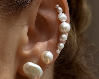 EAR CUFF no piercing, pearl earrings, ear cuffs coquette jewelry, sterling silver novelty earrings,  dainty jewelry, ear cuff chain