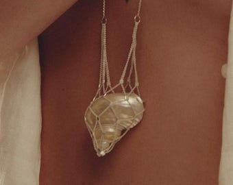Collana con ciondolo a rete di conchiglie in argento sterling, gioielli marini organici