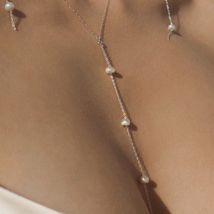Sterling silver real pearl drop long lariat necklace