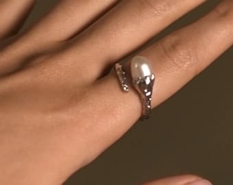 Baroque Pearl Sterling Silver Adjustable Ring - Natural Pearl Statement Jewelry