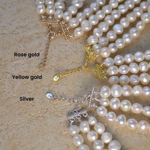 3 layer pearl choker necklace, layered pearl choker, pearl choker necklace multi strand, real pearl victoria choker, bridal pearl choker Rose gold