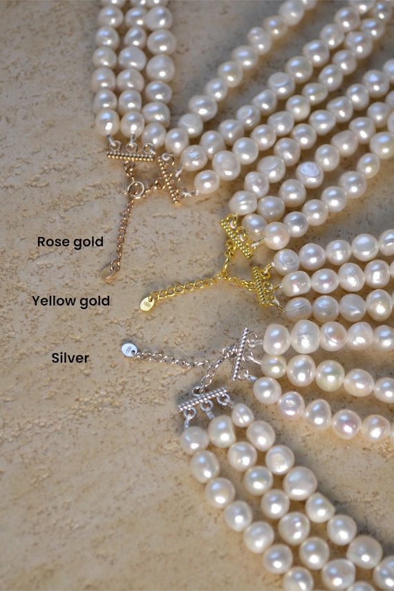 3 Layer Pearl Choker Necklace, Layered Pearl Choker, Pearl