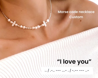 Custom morse code pearl choker , custom beaded necklace, morse code gifts, personalized gift, quote necklace, soulmate necklace