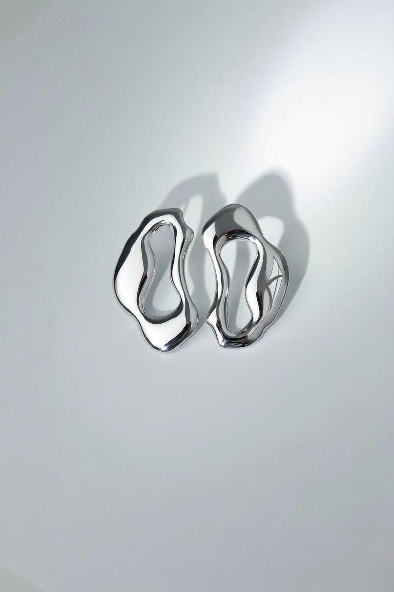 Sterling Silber Skulpturale Ohrringe: Handgemachte Statement Einzigartige Schmuck Bild 15