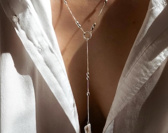 Baroque Pearl Lariat Necklace, Sterling Silver Y Necklace, Bridal Jewelry