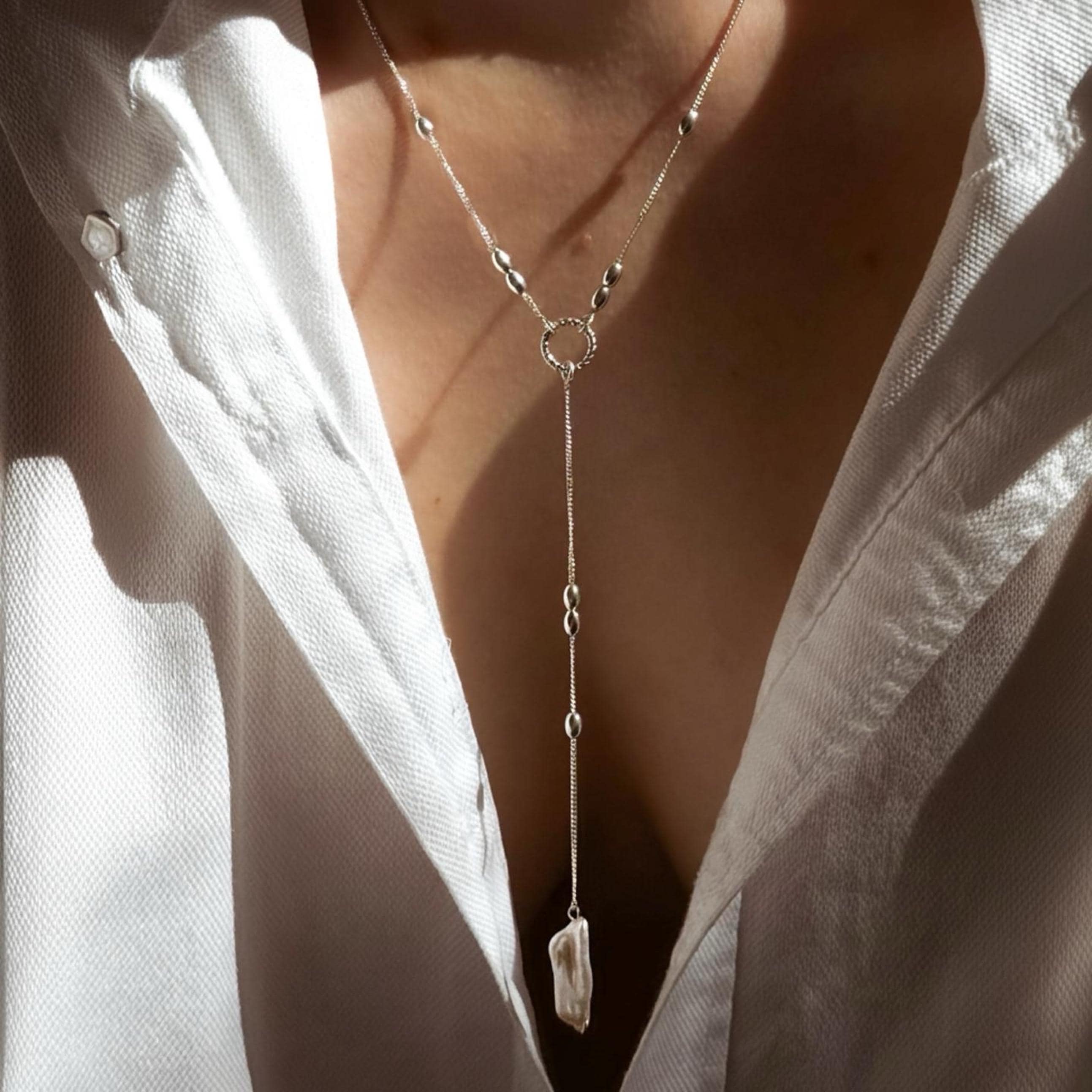 Pearl Lariat Necklace, Sterling Silver Y Necklace, Bridal Pearl…