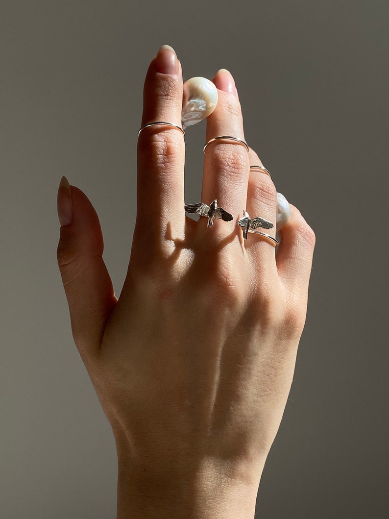 Coquette fairy ring, dainty Gold filled sterling silver ring with a couple birds , anxiety ring lucky bird jewelry, valentines day gifts image 4