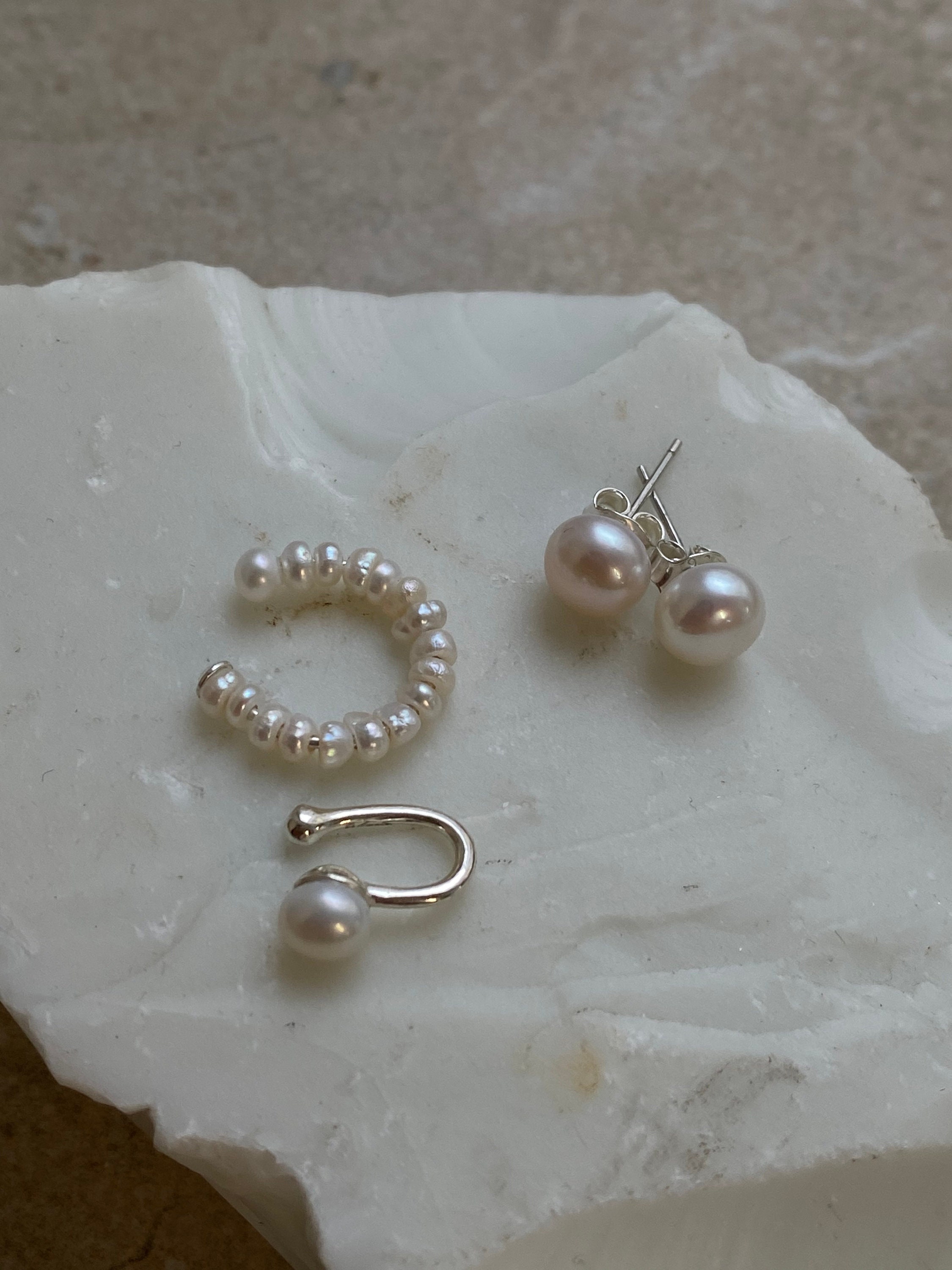 EAR CUFF bridal jewelry set for bride, wedding jewelry set of ear cuffs and pearl stud earrings, ear cuff no piercing, dainty jewelry
